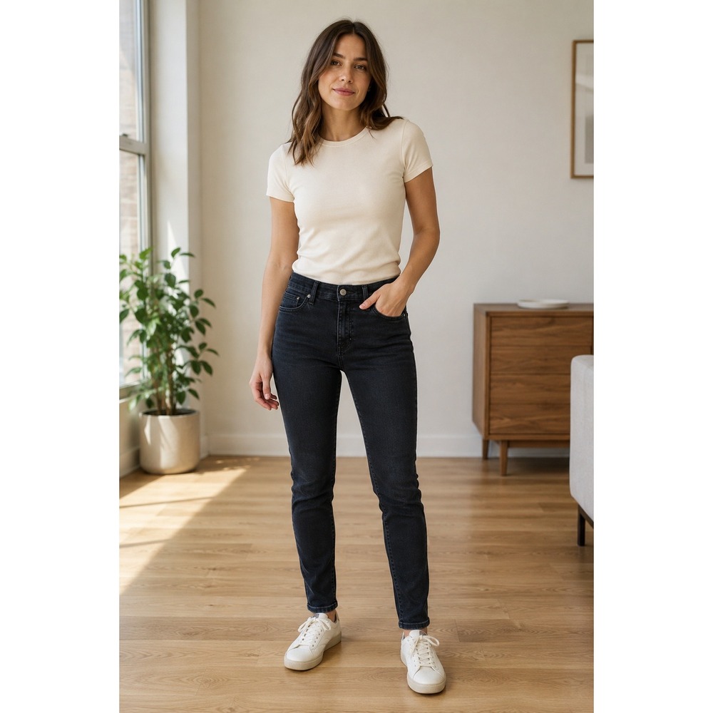 J.Crew Womens 9 Inch Mid-Rise Skinny Jeans Black AG727 Size 31